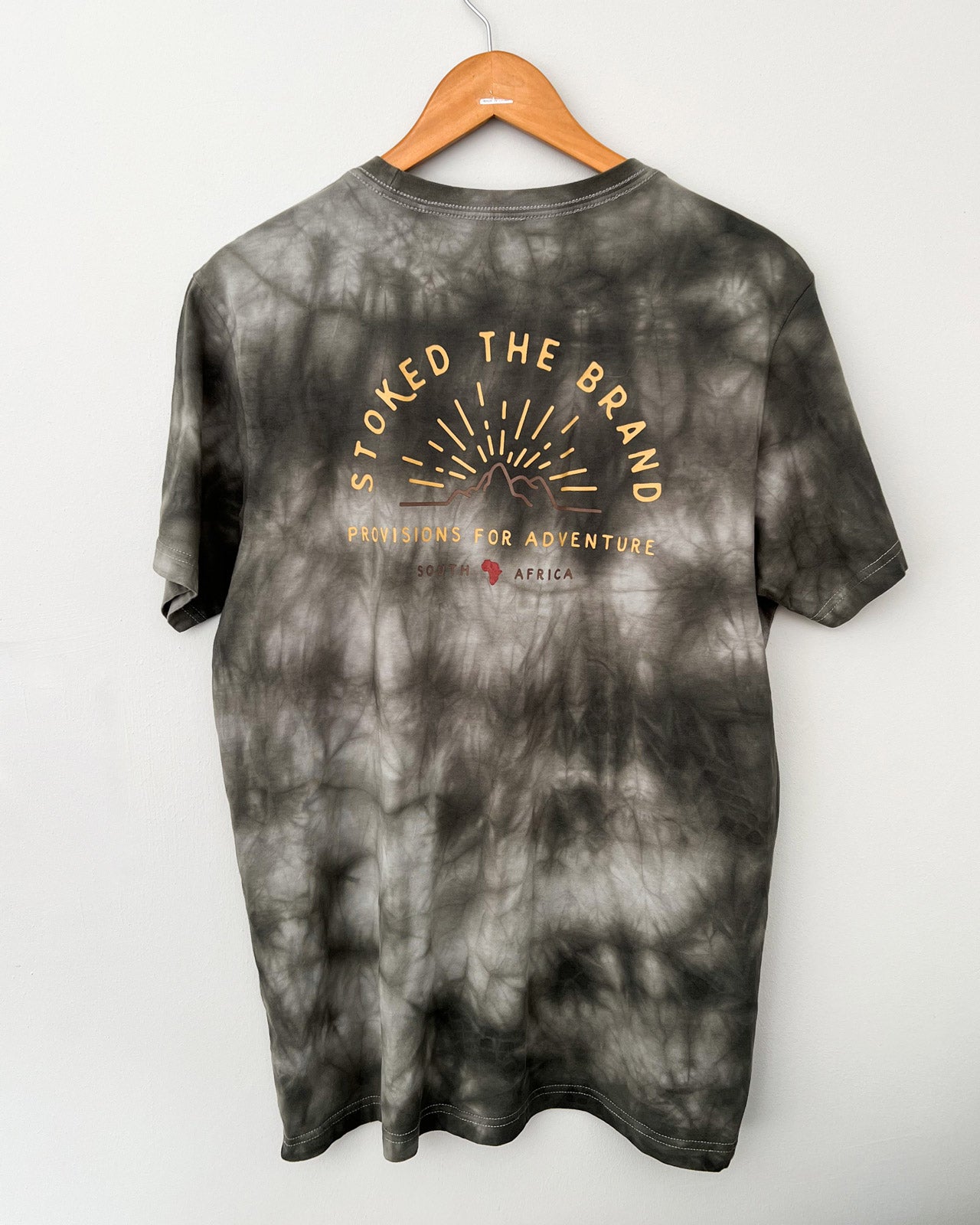 Washed Dye Black Stoked Provisions T-Shirt - Stokedthebrand. Lifestyle products for outdoor adventures. Made in South Africa