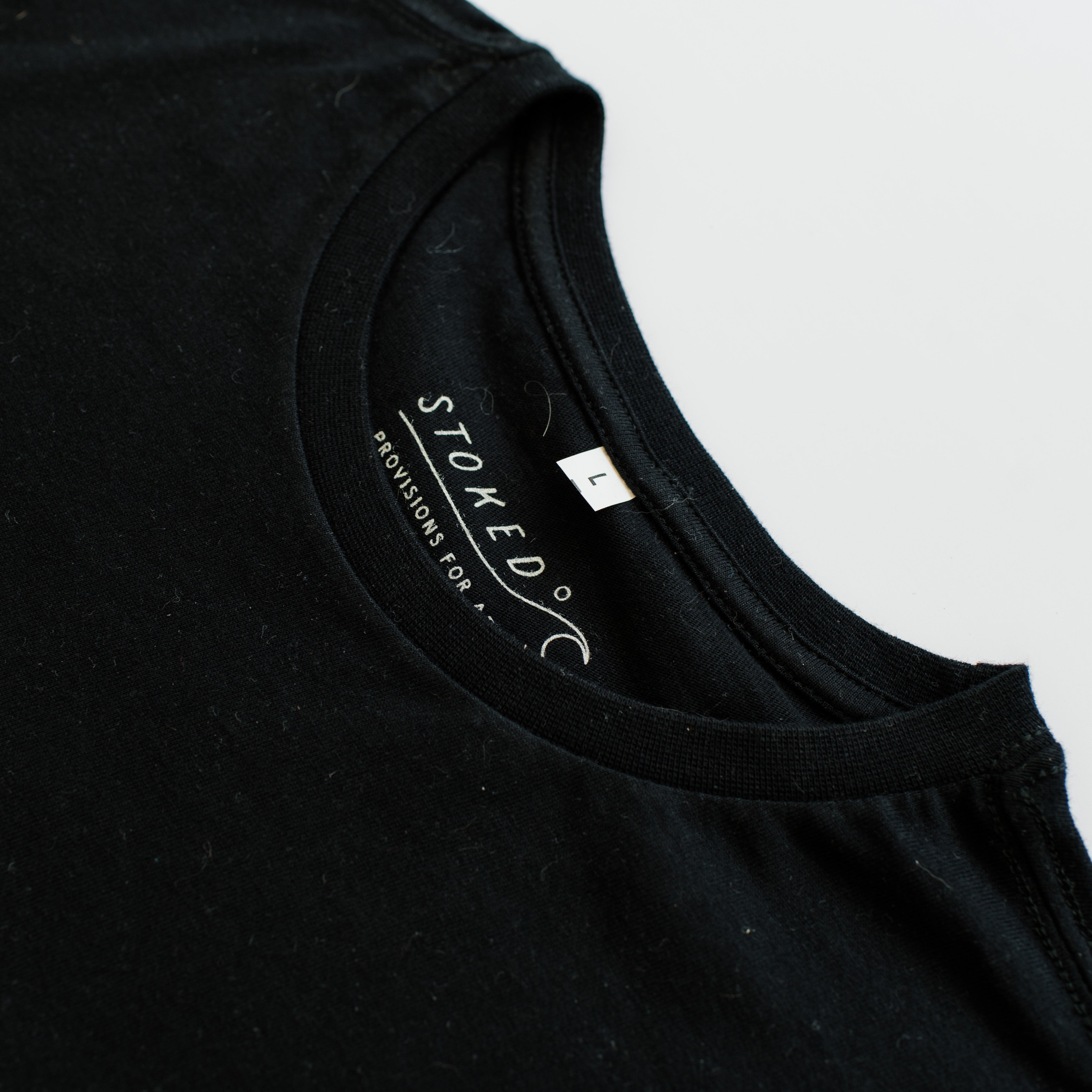 Black Pocket Stoked Folks T-Shirt - Stokedthebrand. Lifestyle products for outdoor adventures. Made in South Africa