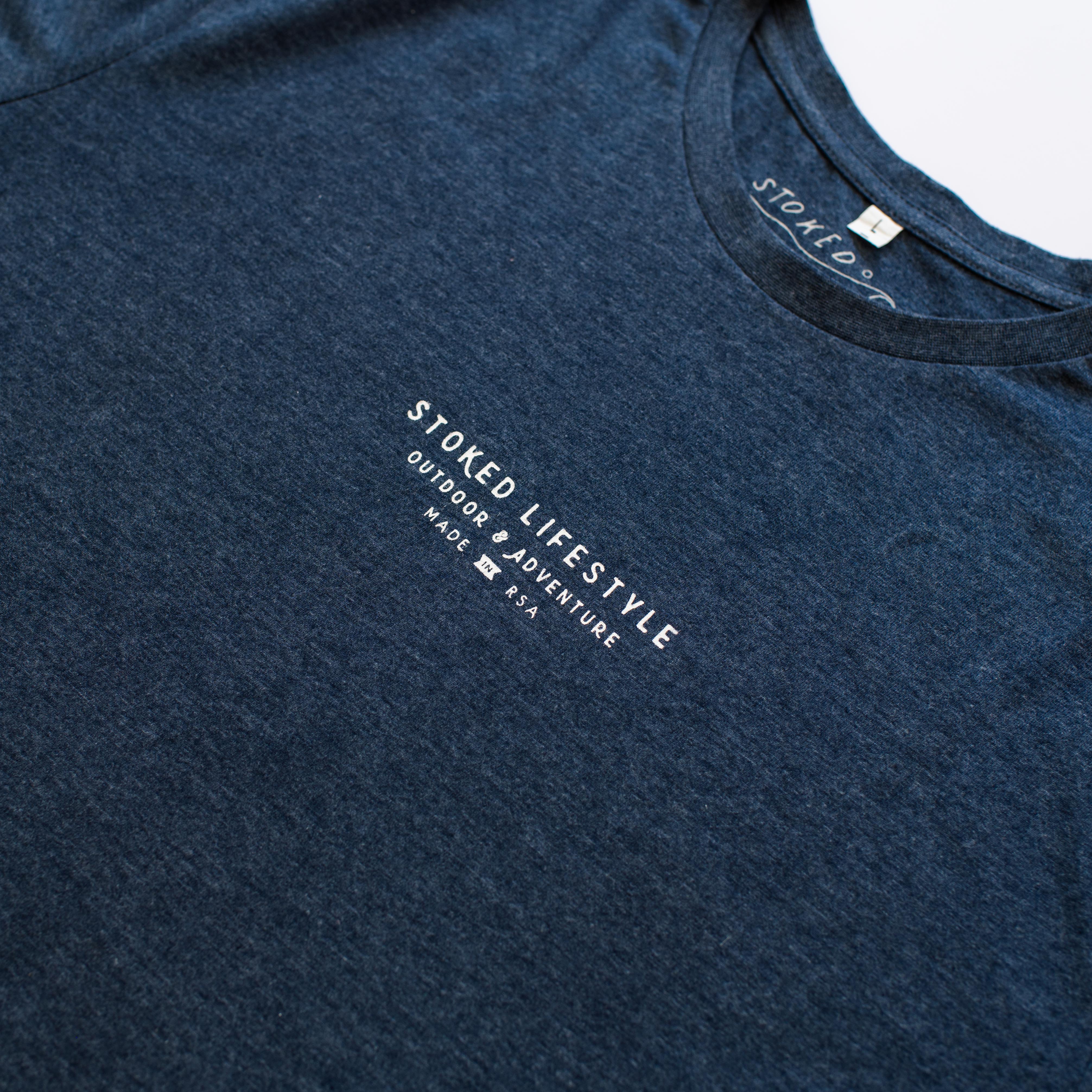 Dusk Navy Minimal Lifestyle T-Shirt - Stokedthebrand. Lifestyle products for outdoor adventures. Made in South Africa